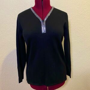 Mesmerize | Black Long Sleeve Top with Rhinestone Collar Detailing M💍💎
